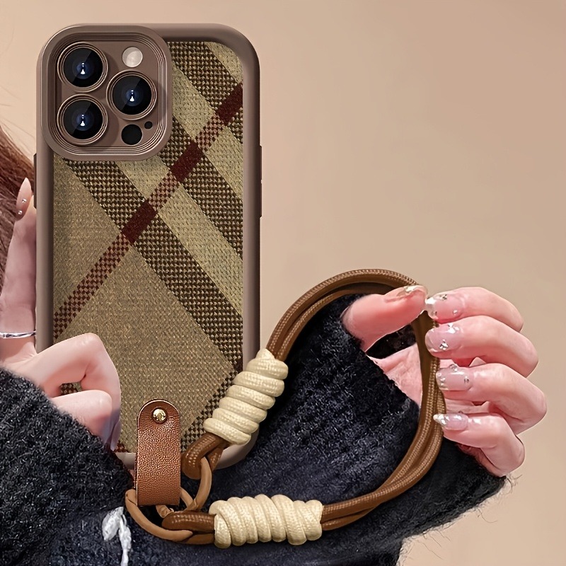 Samsung Galaxy S24 - Casing Ponsel Tali Lanyard Bergaris Coklat