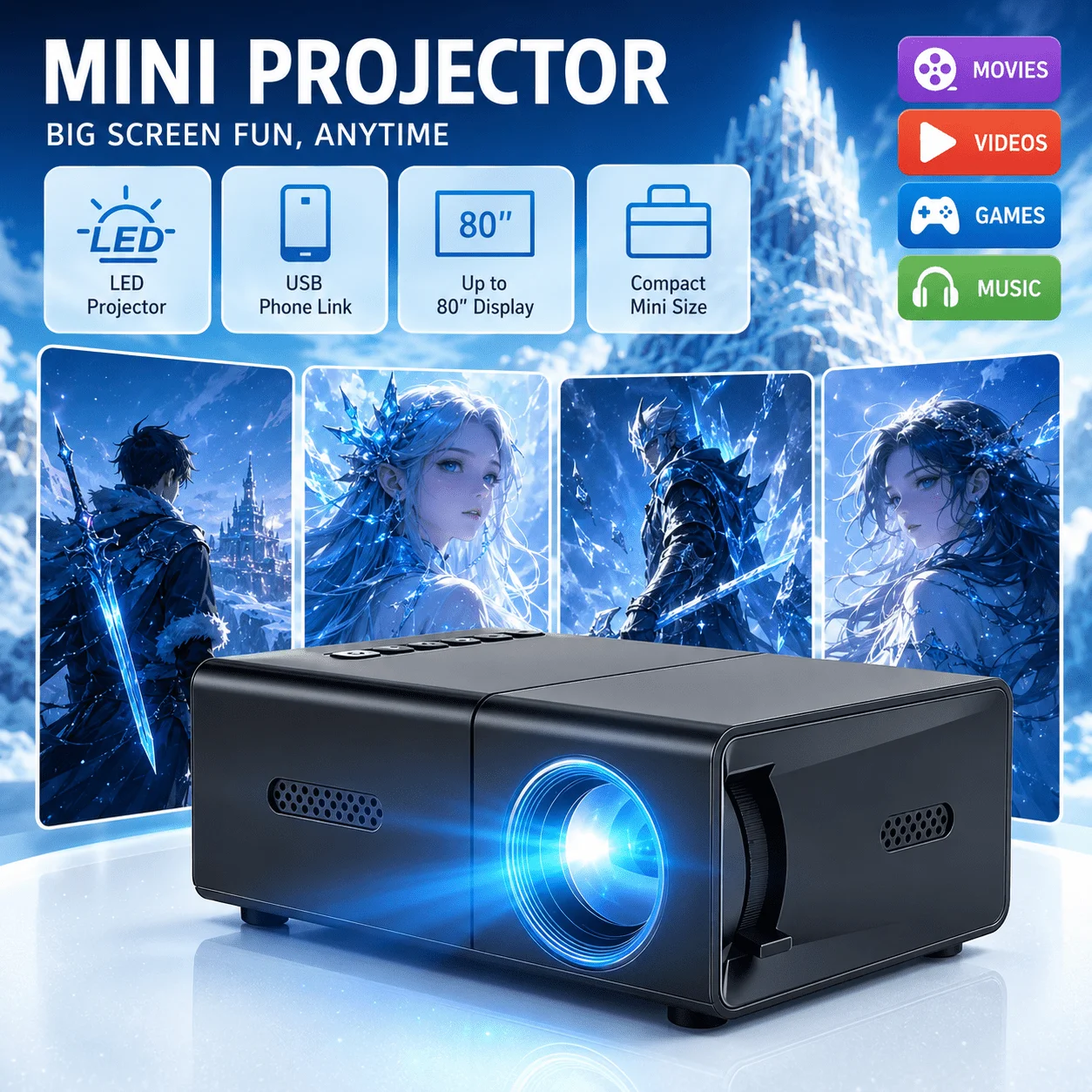 Proyektor mini portabel, kompa - Android Tablet Gaming Accessories ulasan dan harga